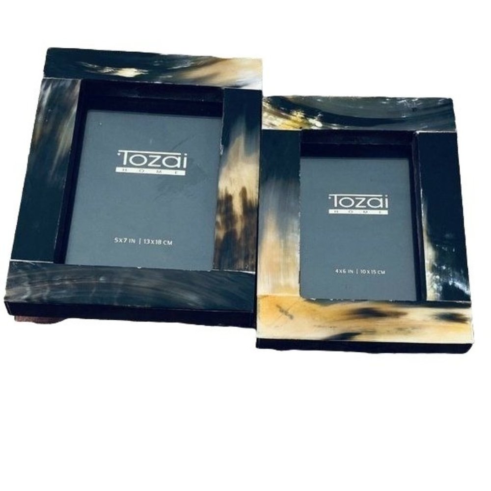 Tozai Home Picture Frame Bayard Natural Horn 4x6 Photo Frame Set of 2